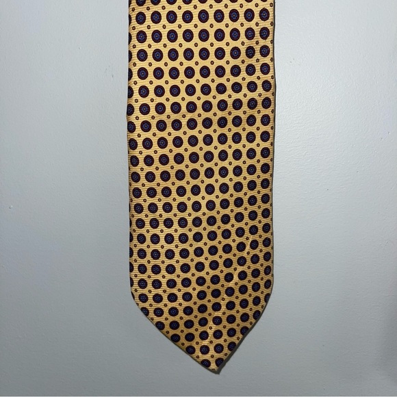 Lauren Ralph Lauren Tie 100% Silk Yellow Circle Patterned Vintage Preppy - Picture 5 of 8